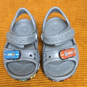 Crocs Baby Gray Sandals with Race Car Design Velcro Strap Size C 4